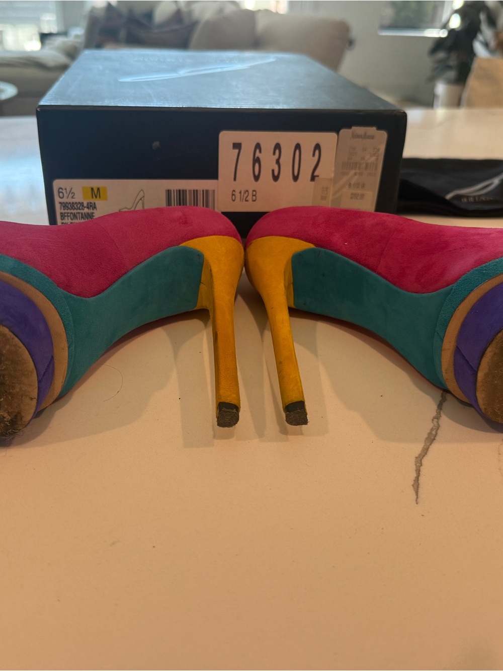 Brian Atwood Fontanne Multi Colorblock Suede Platform Pump - Picture 7 of 7